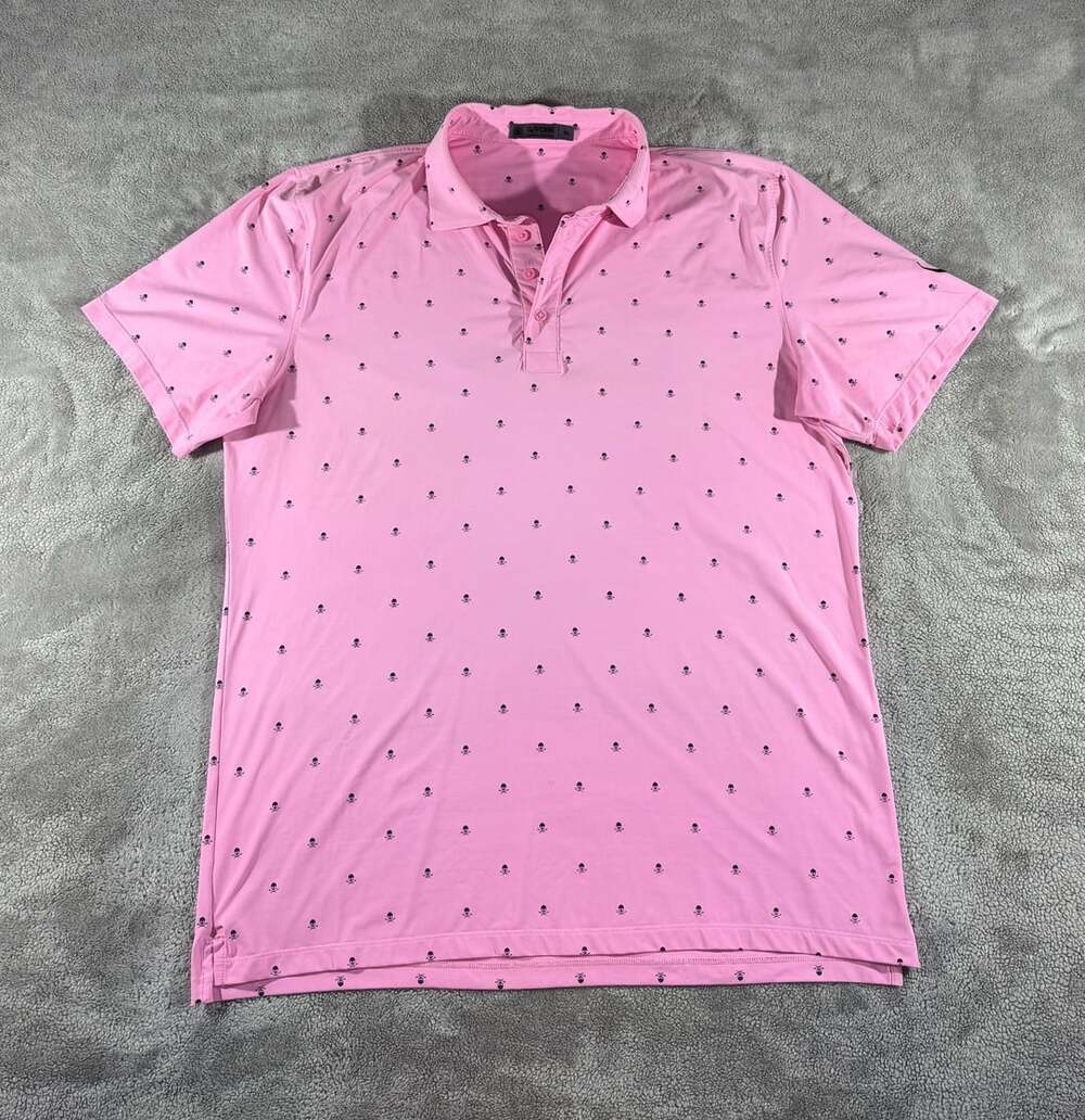 G/Fore Men’s Polo Size XL Pink Skulls & Tees ice Nylon Print Golf Shirt